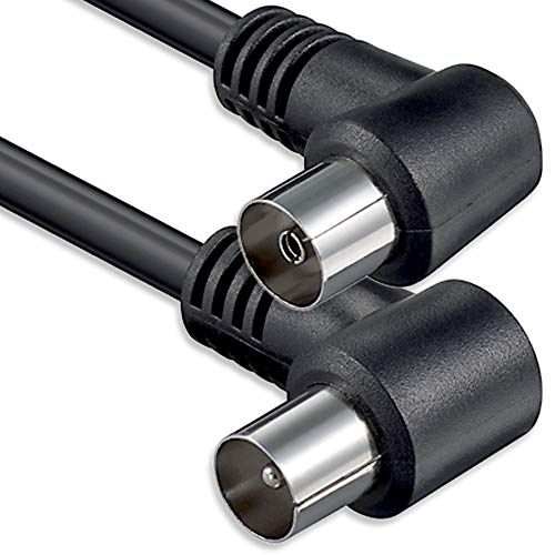 1aTTack Câble coaxial/antenne/Satellite Connecteur F Coaxial mâle vers coaxial Femelle 1,5 m - Câble coaxial mâle/Femelle - Connecteurs coudés -Noir - 75 DB