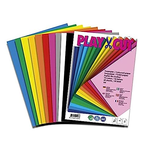 PLAY-CUT Papier A4 couleur (130g/m2) | Lot 50 feuilles pour bricolage et impression. Idéal pour dessin au crayon et artisanat. Qualité supérieure.