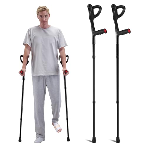 VEVOR Béquilles d'Avant-bras 2PCS, Béquilles de Marche Pliables Réglable en Hauteur 10 Niveaux, Manche Supérieure Ouverte, Béquilles Médicales Légères, pour Adultes, Chirurgie, Blessure aux Jambes