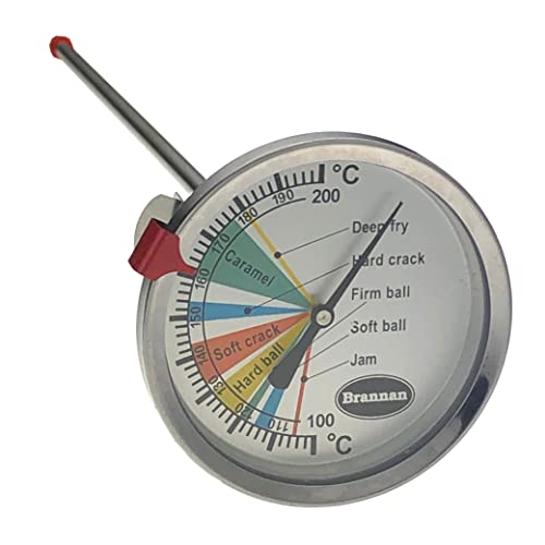 Brannan Thermomètre à sucre à cadran pour la fabrication de confitures, bonbons, caramel, confiseries avec sonde de 300 mm – Également un thermomètre de cuisson idéal pour l'huile et la friture