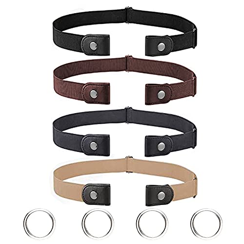 4 Pièces Ceinture Femme Homme sans Boucle Élastique Invisible pour Jeans Pantalon Robe, Unisexe Réglable Dégagement Rapide No Buckle Belt Ceinture sans Boucle Femme