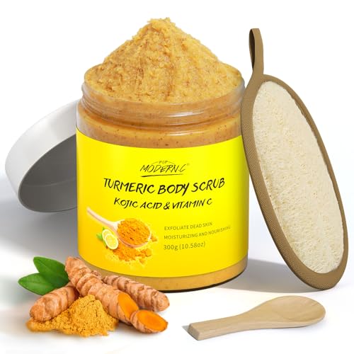 Gommage Corporel au Curcuma et Vitamine C, Gommage Exfoliant, Améliore les Taches Brunes et Acné, Nettoyage en Profondeur, Lisser la peau et Eclaircir le Teint, Soins du Corps pour Hommes et Femmes