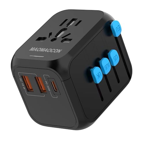 Adaptateur de voyage universel dans le monde entier avec PD20W, 2 USB, 1 USB C et 1 prise AC, adaptateur de prise international, pour l'Allemagne, les États-Unis, l'Angleterre, la