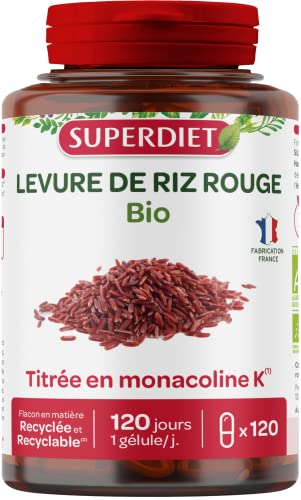 SUPERDIET - LEVURE DE RIZ ROUGE - Bio - Végan - Titrée en monacoline K - Fabrication française - 120 gélules