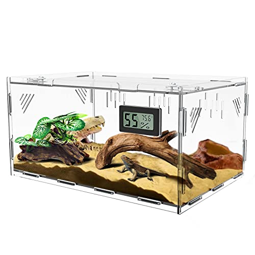 Terrarium pour Reptiles avec hygromètre de température, boîte d'élevage en Acrylique pour Reptiles et Insectes à Domicile, 30 x 20 x 15 cm