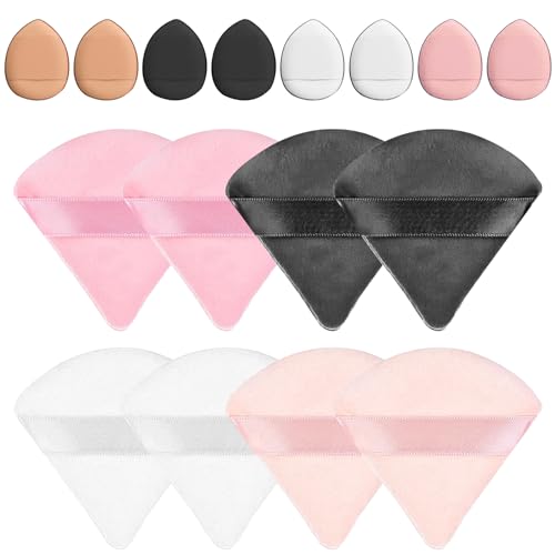 Littlegaofeithing 16 Pièces Houppettes Triangulaires,8pcs Poudres Cosmétiques Puff + 8pcs Mini Houppette Doigt,Cosmetic Powder Puff pour Femmes Filles Visages Maquillage Poudre Libre