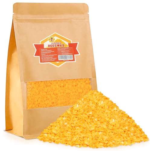 Aslanka Cire D’Abeille Pastilles, 1kg Cire d'abeille 100% Naturelle Pure pour Pastilles Idéales pour Cosmétiques et Bougies, Savons Et Bougies