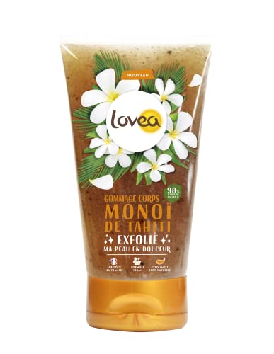 LOVEA - Gommage Corps - Monoï De Tahiti - Exfolie, Lisse & Adoucit - Texture Fondante - Grains Doux - 98% D'Origine Naturelle - Vegan - Fabriqué En France - 150 ml