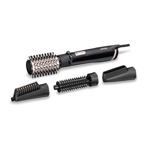 BaByliss Ensemble de brosses à air chaud rotatives AS200E Brush & Style Ionic, 1000 watts, 4 accessoires, noir, ensemble de 5 pièces