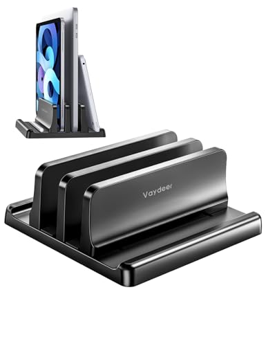 VAYDEER Support Vertical 4 en 1 pour Ordinateur Portable, 2 emplacements Compatible avec MacBook/iPad/PC jusqu'à 17,3 Pouces - Noir