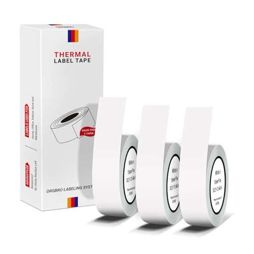 ORGBRO 1 ruban adhésif pour étiqueteuse - Véritable papier thermique pour impression d'étiquettes - 15 mm x 7 m - 3 rouleaux de ruban d'étiquetage laminé standard - Blanc