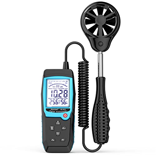 Aicevoos Anémomètre Numérique Portable Avec Capteur de Vent étendu, Mesure la Vitesse du Vent, la Température et l'humidité, la Vitesse du Flux d'air CFM avec Grand écran LCD Rétroéclairé