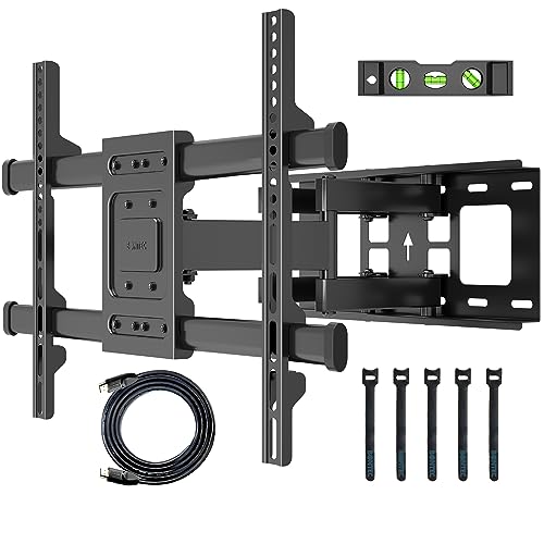 BONTEC Support TV Mural pour Télévision Plat et Incurvé LCD LED 32-84 Pouces jusqu'à 60KG, Support TV Orientable et Inclinable, Bras Doubles Solides et Robustes, Max VESA 600x400mm