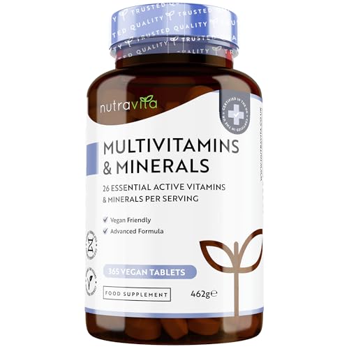 Multivitamines et Minéraux - 365 Comprimés (12 Mois) 26 Nutriments dont Zinc Fer Selenium Vitamine C A B D3 E K - Vitamines, Minéraux et Compléments Vegan Haute Absorption - Nutravita
