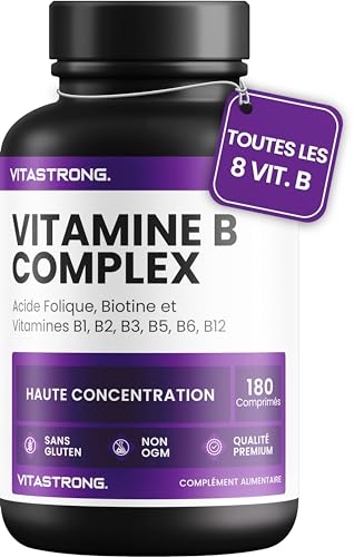 Vitamine B Complex haute dose-180 comprimés de vitamines du groupe B avec de la biotine, B1,B2 B3,B5, vitamine B6, vitamine B12 et acide folique - Pour la réduction de la fatigue et de l'épuisement