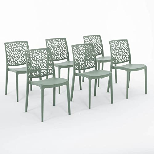SIEDITI FUORI E DENTRO Chaises en résine avec Fibre de Verre empilables pour intérieur/Cuisine/Salle à Manger et extérieur/Jardin Anna (6 Chaises, Vert Sauge)