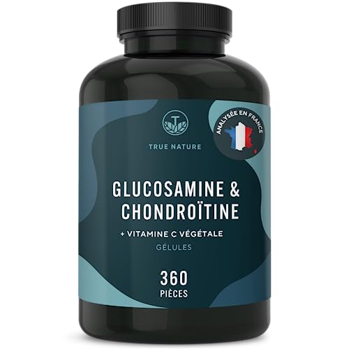 Glucosamine & Chondroïtine, Vitamine C - 1580mg - Santé des Articulations & Formation du Cartilage - 360 Gélules - Qualité Pharmaceutique - SANS: Additifs, Gluten & Lactose - TRUE NATURE