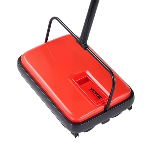 VEVOR Balai Mécanique Largeur de Balayage 170 mm, Balayeuse Manuelle pour Planchers et Tapis avec Bac à Poussière 300 ML Facile à Vider, Nettoyeur de Sols sans Électricité pour Bureau Maison, Rouge