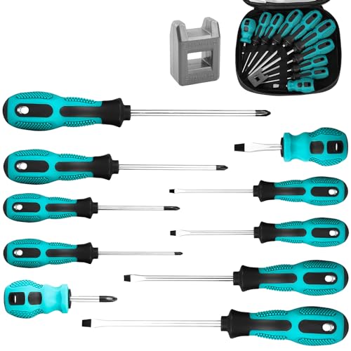 10 Pièces Kit de tournevis Magnétique, Coffret Tournevis en Acier Au chrome Vanadium, Lot de Tournevis Complet avec Conducteur Magnétique, 5 Tailles de Tournevis Plats et Cruciformes (10)