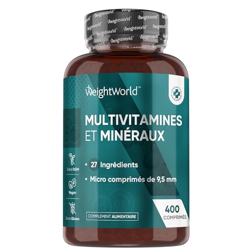 Multivitamines et Minéraux - 400 Comprimés Vegan (+1An) Menthe Poivrée - 27 Nutriments Essentiels Vitamines A B C D E K Calcium Magnesium Zinc Fer Iode Potassium - Immunité, Fatigue, Cheveux, Peau