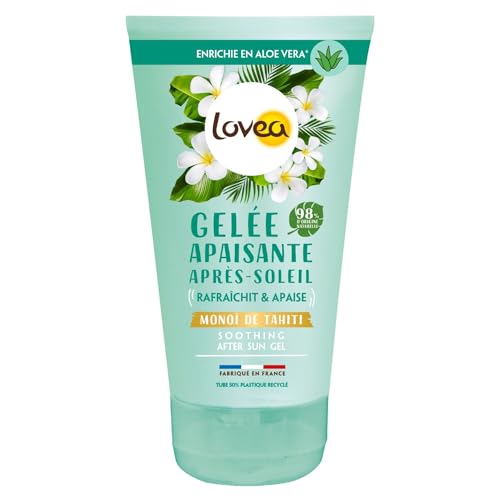 LOVEA - Gelée Apaisante Après-Soleil Visage & Corps - Monoï De Tahiti & Aloe Vera - Hydrate, Adoucit & Désaltère La Peau - 98% D'Origine Naturelle - Sans Colorant - Vegan - Fabriqué En France - 150 ml