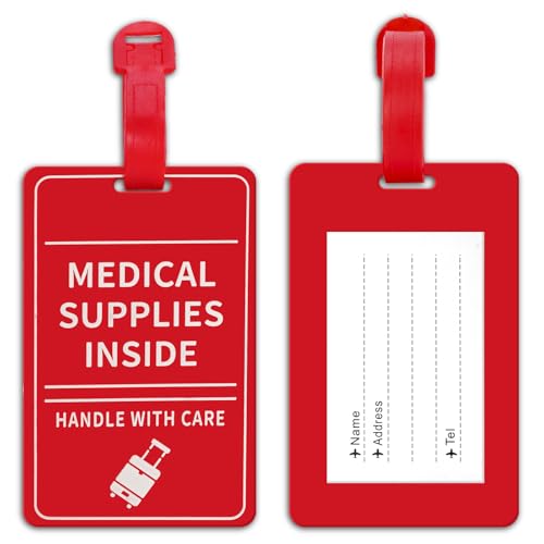 MEDMAX Lot de 2 étiquettes de bagage médicales avec carte d'identité, poignée avec fournitures médicales de soins à l'intérieur pour bagages valises ou sacs contenant des appareils médicaux, faciles à