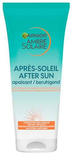 Garnier Ambre Solaire, Soin Hydratant Amplificateur de Bronzage, Après-Soleil Visage et Corps, 200 mL, Tous