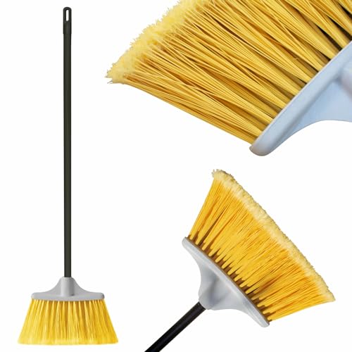 Sunny Garden - Balai d'extérieur avec Manche - 24 cm - Balai de Rue avec Manche en Acier renforcé - Idéal pour Les Surfaces dures, Les Feuilles et la Neige, Noir et Jaune