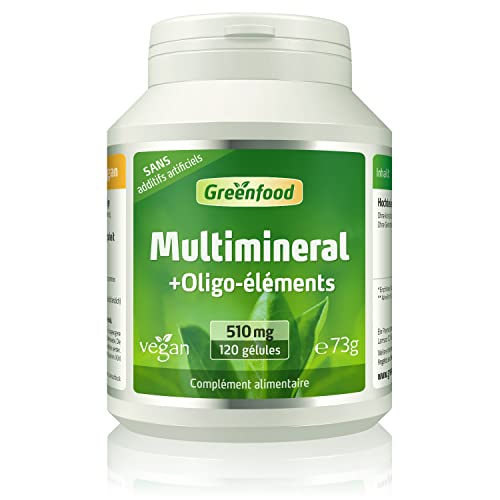 Greenfood Multiminéraux + oligo-éléments, 510 mg, des doses élevées, 120 gélules, vegan, haute biodisponibilité - Sans additifs artificiels. Sans génie génétique.