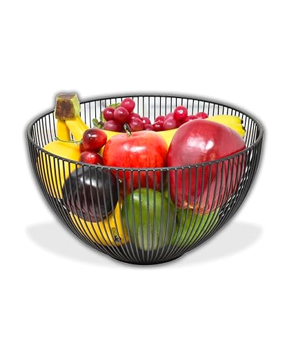 IPEA Panier à Fruits De table en Métal – Design moderne et élégant – Corbeille à Fruits pour Fruits, Agrumes, Noix, Aliments – Porte-fruits de Centre de Table Ouvert – Couleur Noir