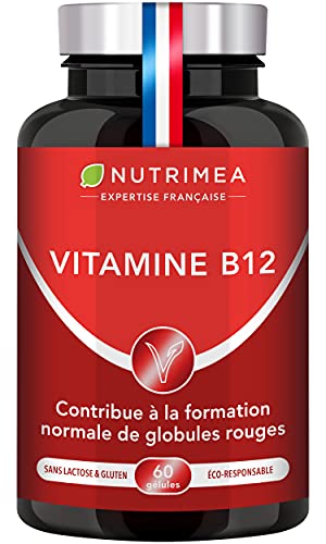 Vitamine B12 Pure - Adapté aux Végétariens et Vegan - 1000 µg de Cyanocobalamine - Fonctions Vitales, Système Nerveux & Immunité - 60 Gélules - Nutrimea - Fabrication Française