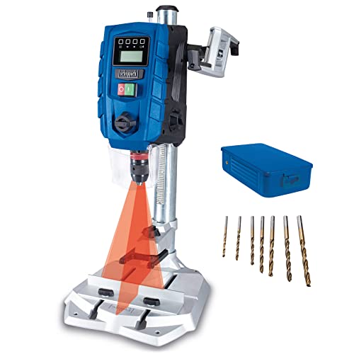 Scheppach Perceuse d'établi DP60SE | 710 W | Ecran digital | Lumière LED & Laser | Mandrin 1,5-13mm | Perceuse à 2 vitesses avec vitesse variable : 170-880/490-2600 min-1 | Jeu de forets inclus