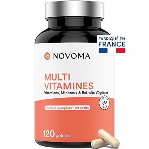 NOVOMA Multivitamines et Minéraux, 29 Vitamines & Minéraux A B C D3 E K2 + Magnésium & Zinc, 120 gélules, Complément Alimentaire Immunité pour Femme et Homme, Fabriqué en France