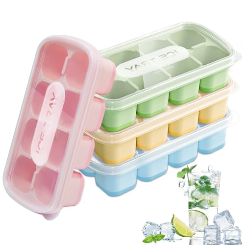 Bukuhlio 4 Pièces bacs à glaçons en silicone avec couvercle,Moule à Glaçons en Silicone sans BPA，Empilable Glaçons Plaque Carré Ice Cube Tray pour Nourriture Bébé, Whisky, Boissons