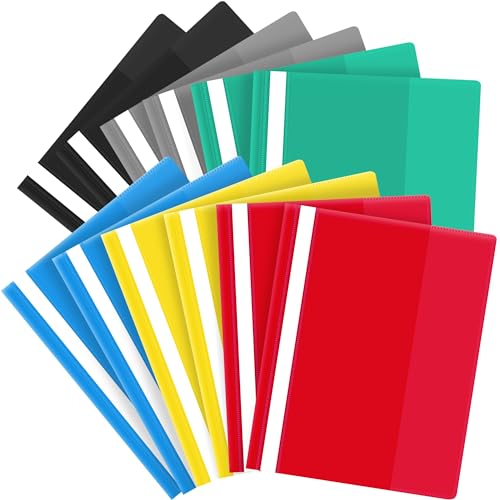 Chemise de Présentation, A4 Chemises à Projet Couverture Transparente 6 Couleurs Opaque et 2 Broches Classeur à Feuilles pour un Système de Classement Classification (12PCS)