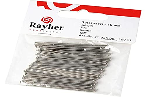 Rayher épingles, 45 mm, sous blister. Lot de 100, Argenté