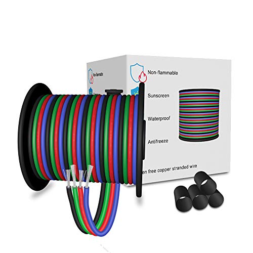 LEADTOPS Câble RGB D'extension Electrique Fil à 4 Broches 4 x 0.32mm² Calibre 22 Pour Bande LED RVB 5050 3528 22 AWG 10 m