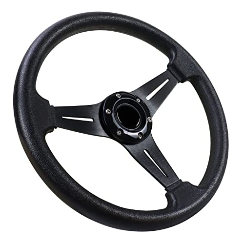 Acclcors Volant de voiture de course universel, Gaming Lenkrad 13.6' 6 Bolzen Griff Vinyl Leder mit Horn Taste für Rennen/Rallye/Motorsport/Auto Sim Fahren (Schwarz)