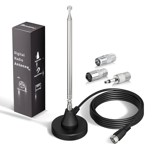 Bingfu Antenne Radio Dab FM Maison Télescopique Antenne Numérique 79CM Intérieure avec Base Magnétique Câble d'extension de 3m pour Récepteur Stéréo Dab+ Dab FM AV Audio Vidéo Ricevitore Home Cinéma