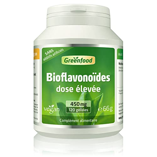 Greenfood Bioflavonoïdes, 450 mg, dose élevée, 120 gélules - SANS additifs artificiels. Sans génie génétique. Vegan.
