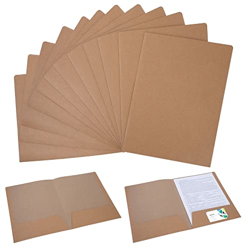 Chemise Cartonnée avec Rabat à Deux Pochettes, A4 Papier Kraft Dossier de Fichiers, Porte Document Organisateur Stockage Contrat Presentation Rapports pour Société Bureau Maison Scolaire,12pcs