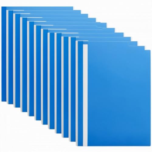 Lot de 12 Chemise Plastique A4, Dossier Rangement Pochette Document A4 Bleu, Dossier de Projet en Plastique, A4 Reliure Présentation Dossier pour Organisateur Documents Classement Fichiers Bureau