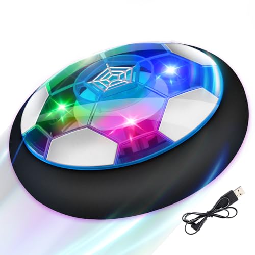 Sootouo Ballon de Foot, Air Power Football Enfant Jouet Garçon 3 4 5 6 7 8 10 Ans Ballon Aeroglisseur Rechargeable avec Lumière LED Hover Ball Cadeau Anniversaire Noël Aire de Jeu Intérieur Extérieur