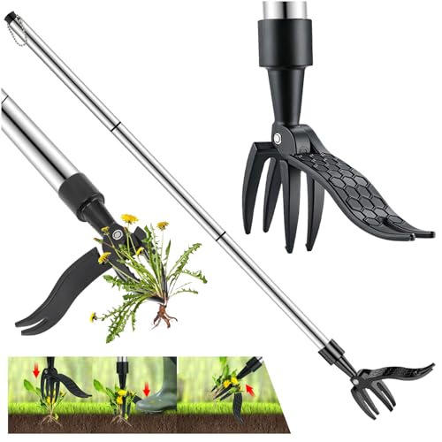 Audasi Désherbeur Manuel, Arrache-Mauvaises Herbes 100Cm Avec 3 Griffes En Inox Et Pédale D'Enlèvement Des Racines Outil De Désherbage Outil De Jardinage Sur Pied Poignée En Aluminium Cpvbobul Kit