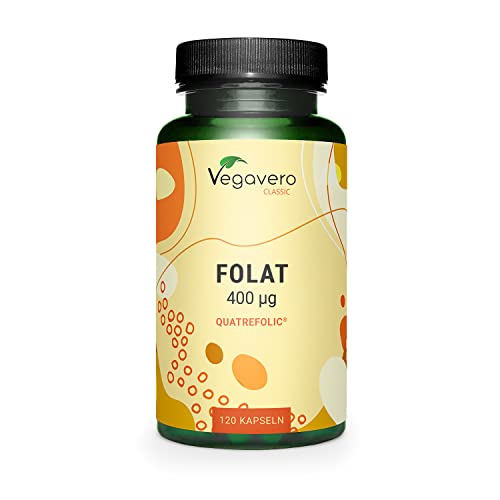 Acide Folique 400ug - Vitamine B9 | Qualité supérieure : Methyl Folate 5-MTHF Quatrefolic® | Grossesse + Anti Fatigue | 120 Gélules | VEGAN & SANS ADDITIFS | Vegavero®