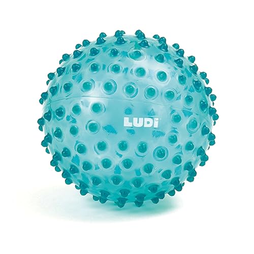 Ludi - Balle de Massage Bleue - Éveil Sensoriel pour Bébé dès 6 Mois - Picots Tendres - Stimulation, Dextérité et Coordination - 100% PVC - Lavable - Ø 20 cm - Soulage Les Dents et Favorise Le Jeu