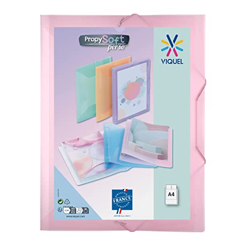 Viquel - Chemise plastique a4 avec rabat et fermeture à élastiques - Chemise plastique personnalisable Propysoft - Fabriqué en France - Rose pastel