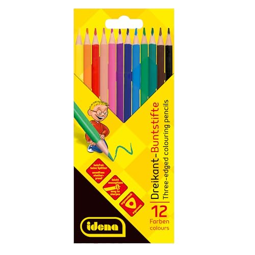 Idena 20133 - Crayons de Peinture en 12 Couleurs, Crayons de Couleur sans Bois en Forme de Triangle Ergonomique, emballés dans Un étui en Carton