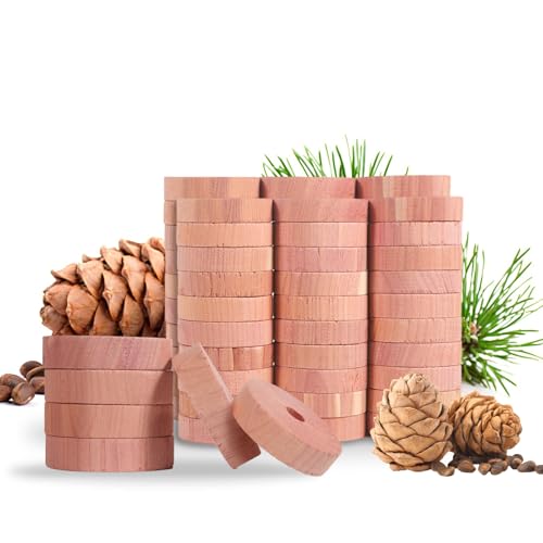 JAMATA Anti Mites Textiles, 60 Anneaux Anti Mites Bois de Cèdre, 100% Naturel Anti Mites Vêtements sans Produit Chimique, Naturelle Contre Les Mites pour Armoires de Rangement, Penderie