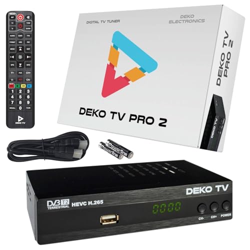 DEKO Decodeur TNT HD pour TV - Boitier TNT DVB-T2 HEVC - Deko TV PRO2 H265 - Main 10 Bit - 2X USB WiFi Multimédia PVR [2in1 télécommande]